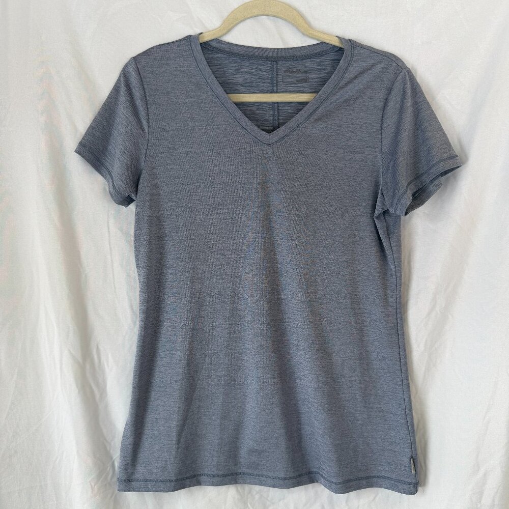 Eddie Bauer Womens V Neck Active T Shirt Small S Short Sleeve Heather Blue Top